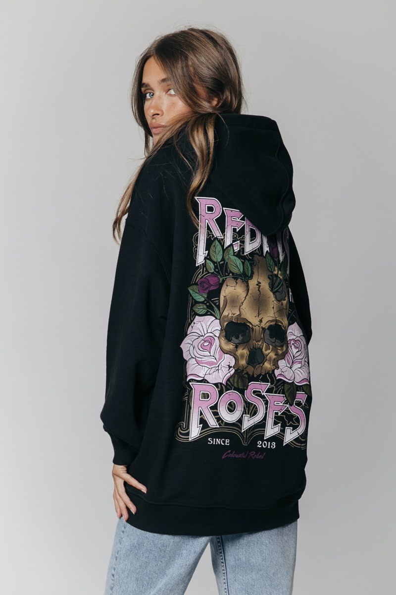 Hoodie Colourful Rebel Trui Rebels Roses Hoodie Black