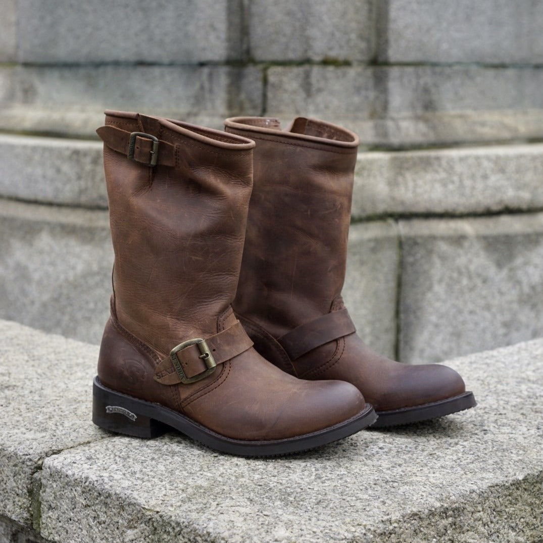 Brown biker sales boots