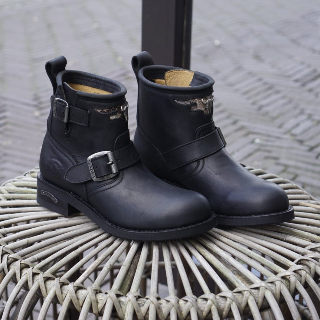 Biker boots shot python skull black