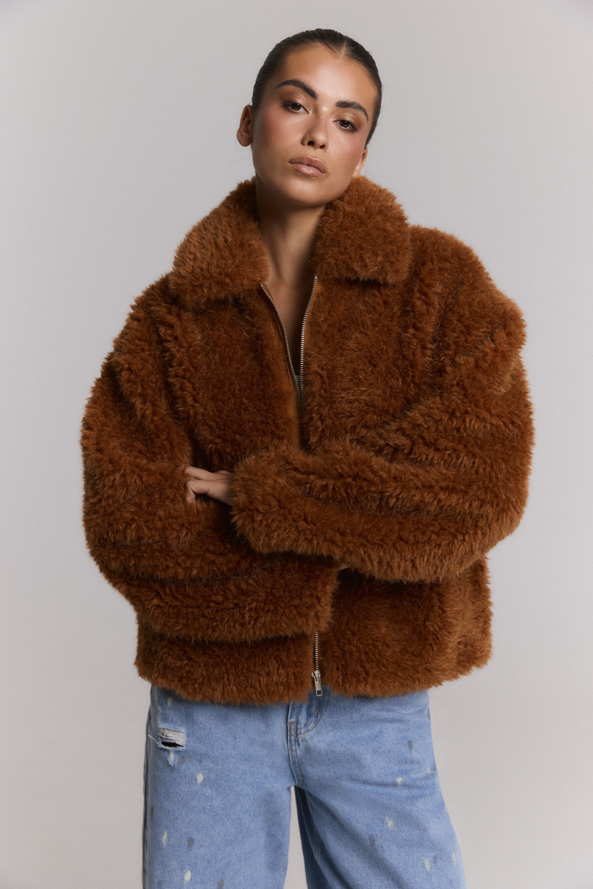 Curly faux fur jacket