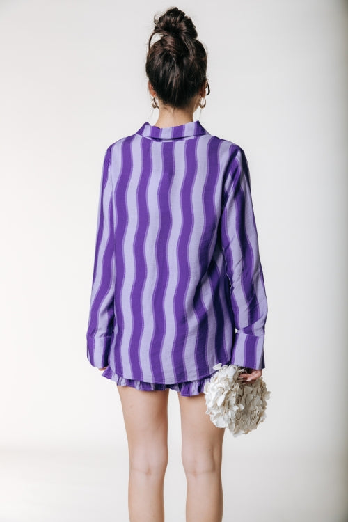 Talia wavy striped blouse | Dark lavender