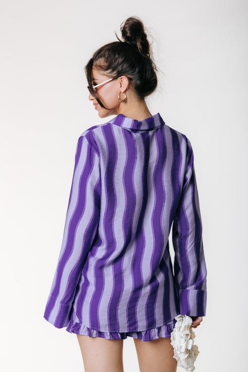 Talia wavy striped blouse | Dark lavender