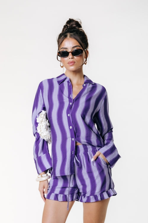 Talia wavy striped blouse | Dark lavender