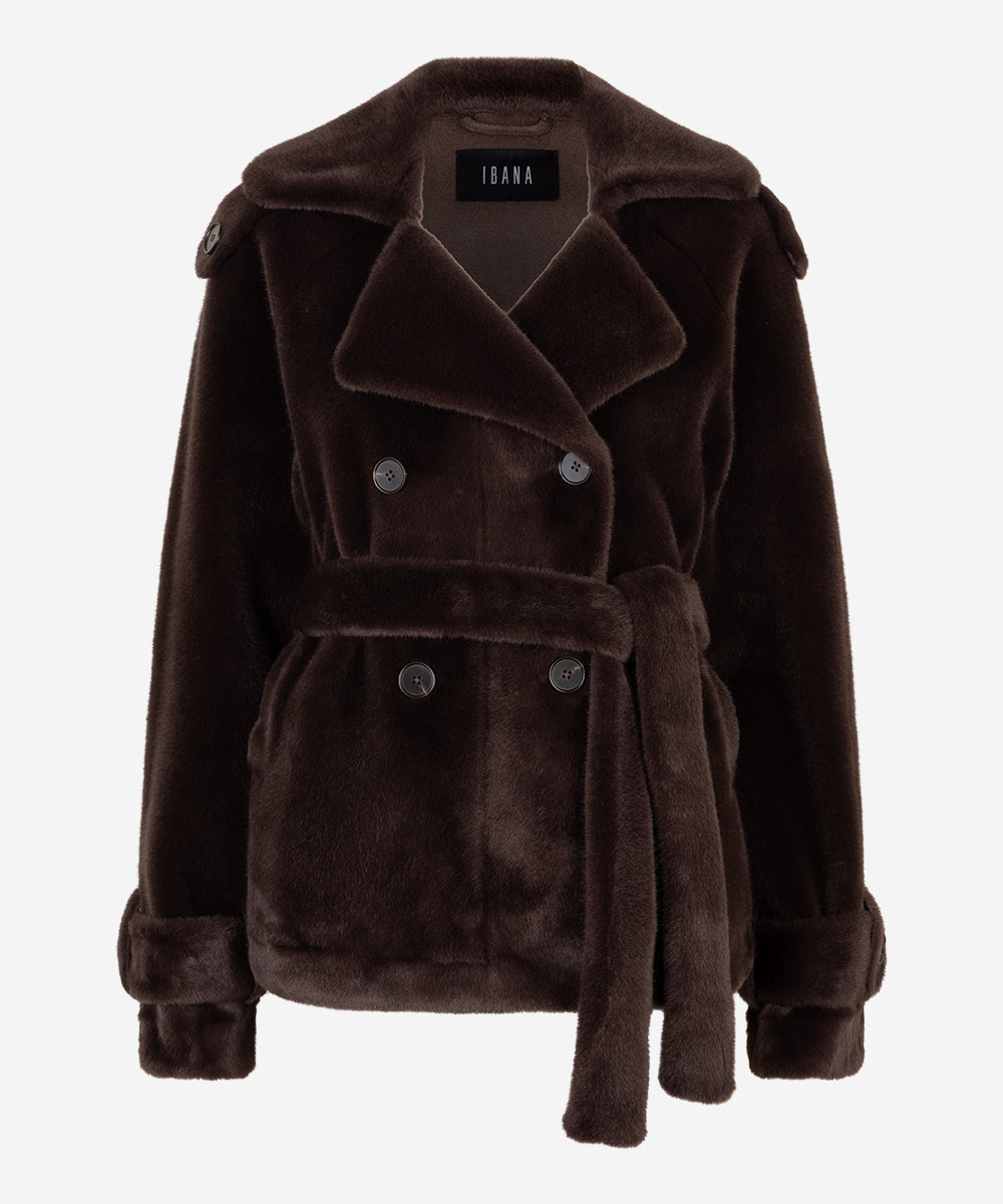 Cristel fake fur jacket | coffee bean