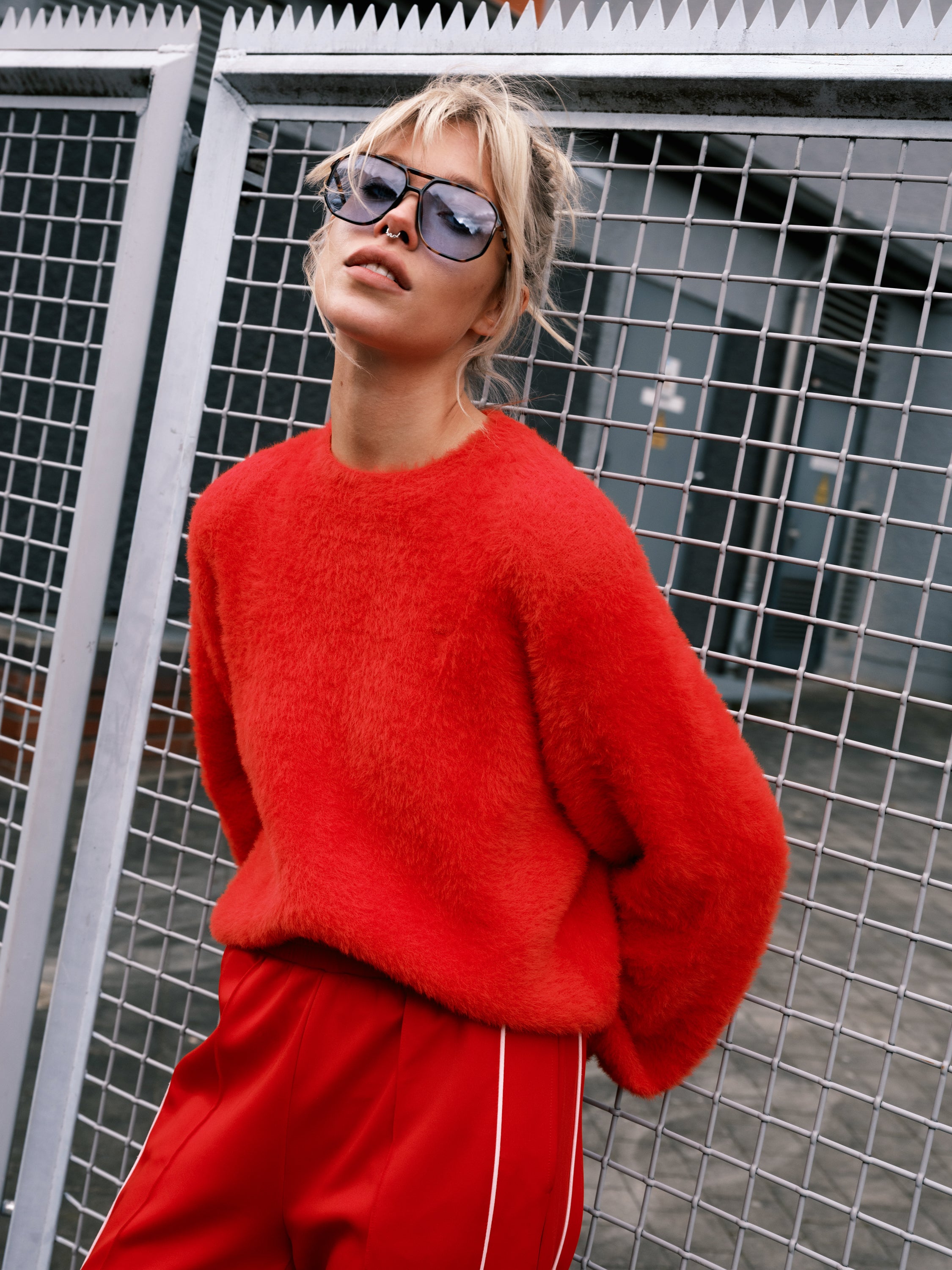 Mohair look pullover | red