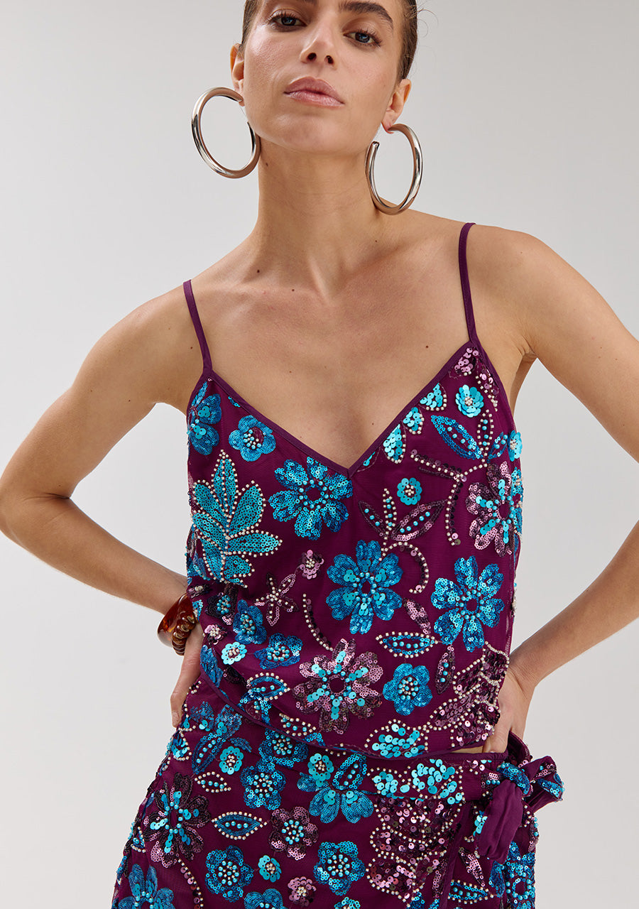 Romy top | Cassis blue sequin