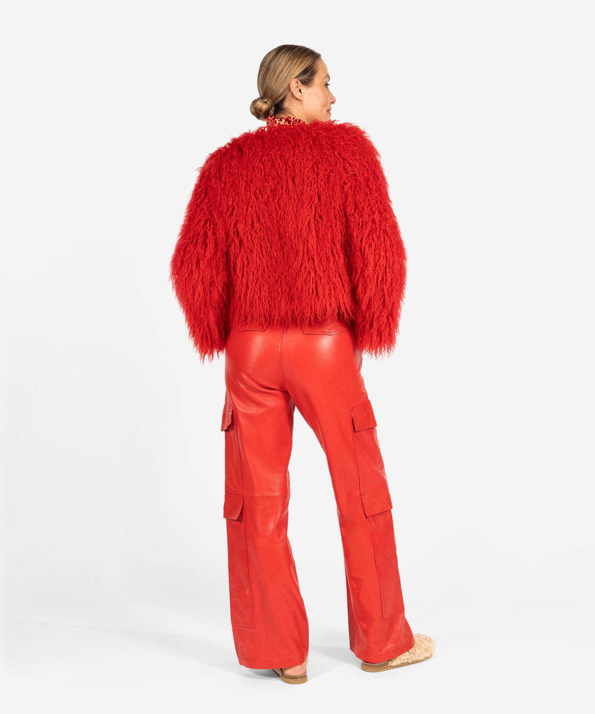 Juno faux fur red bomb jacket