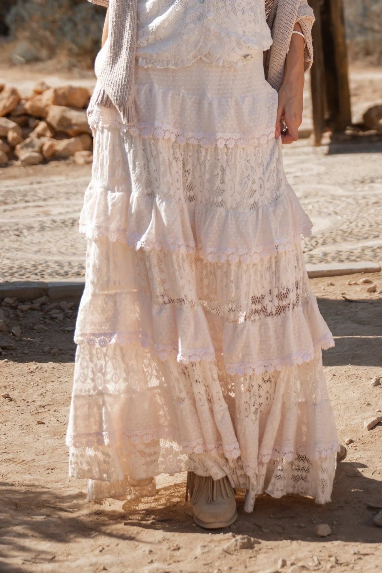 Long lace skirt | cream