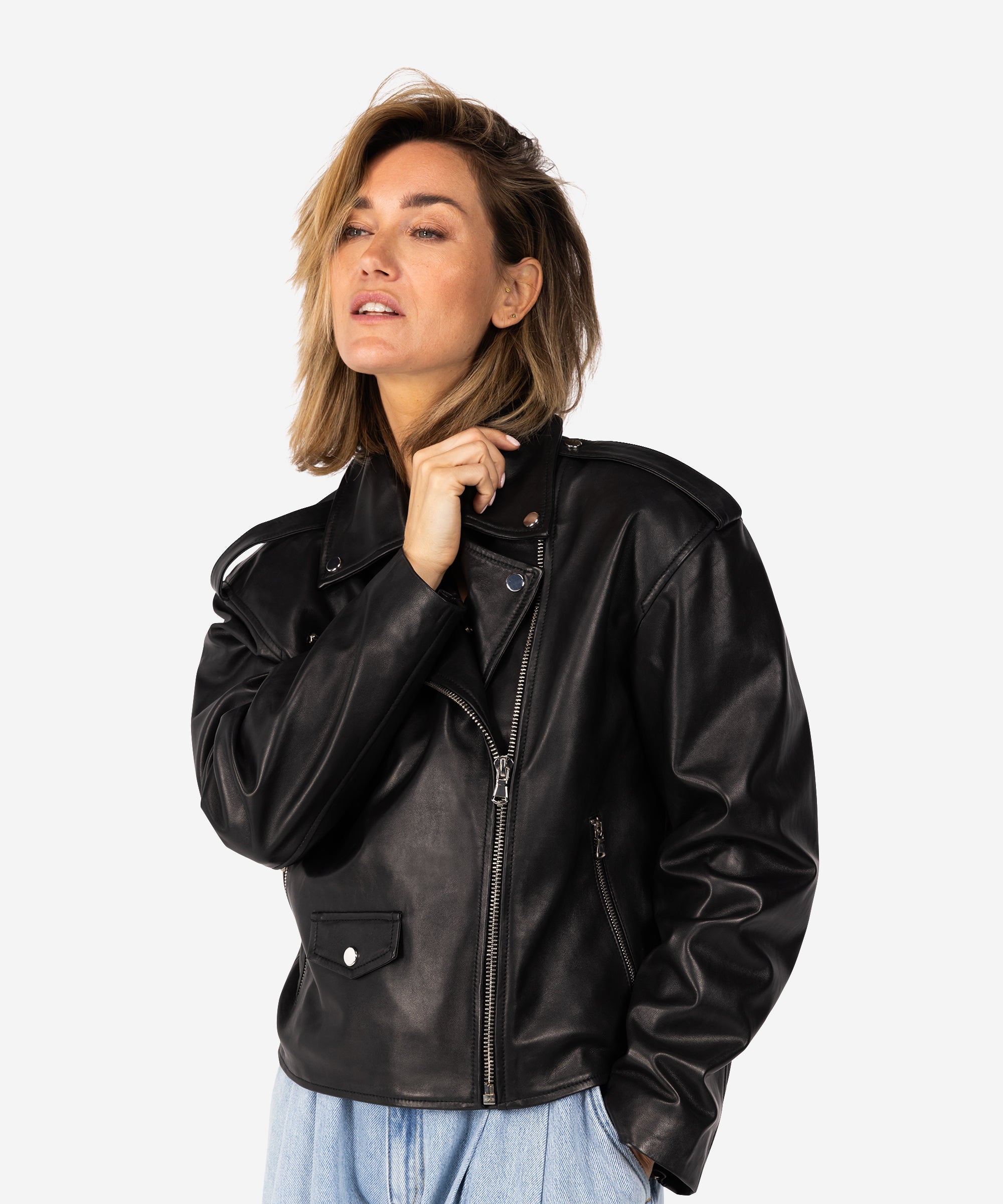 Jioya oversized leather jacket | black