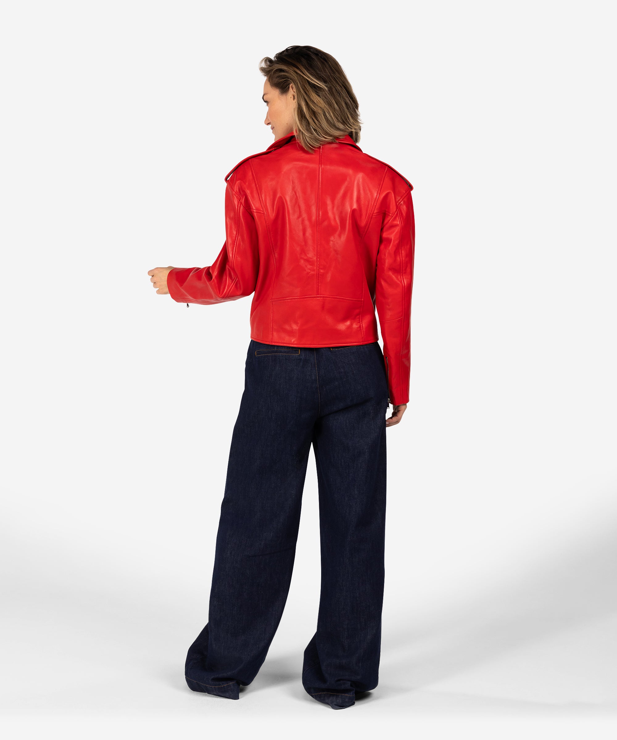 Jioya oversized leather jacket | red