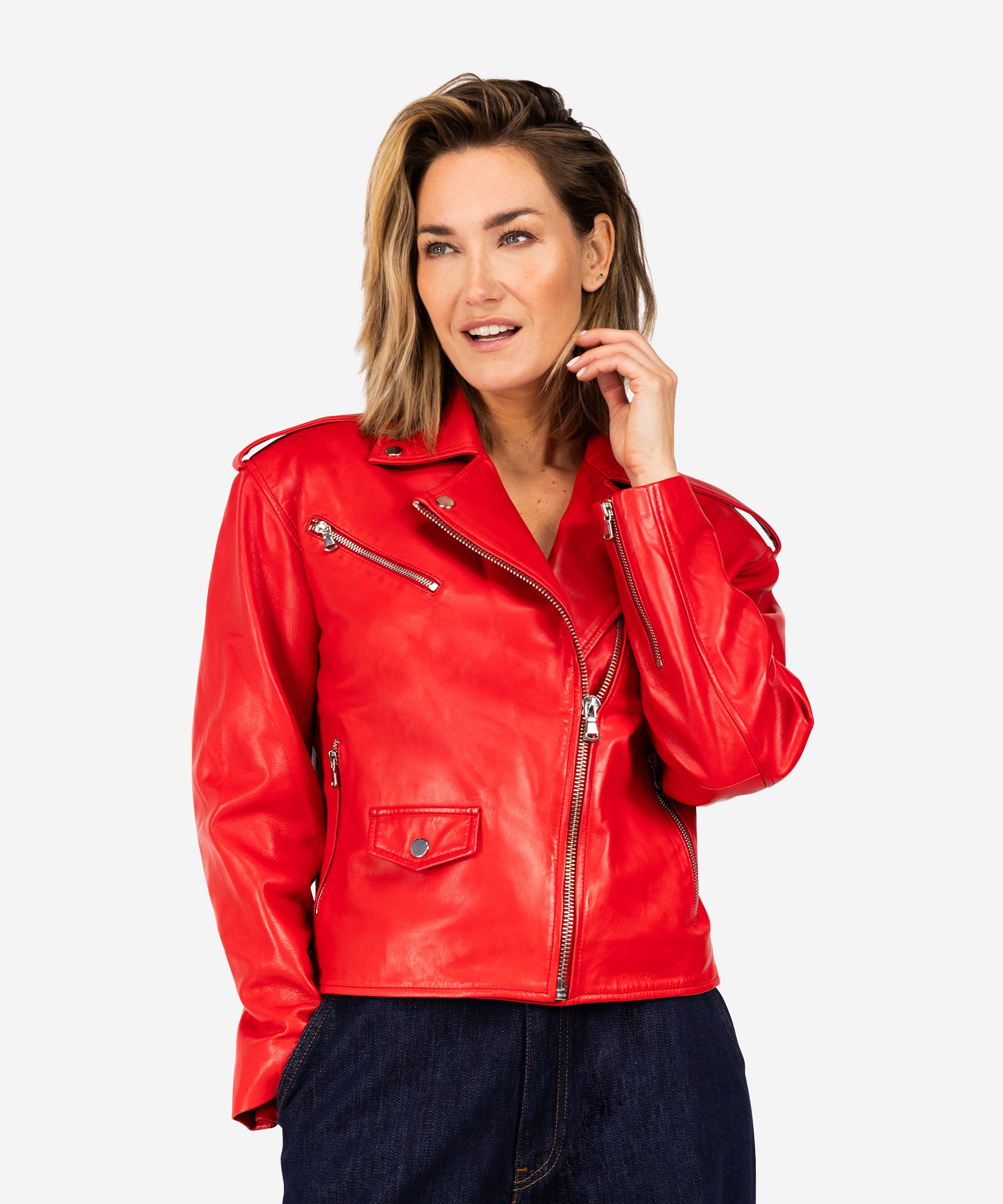 Jioya oversized leather jacket | red