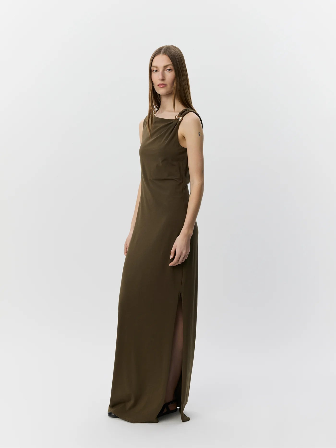 Ragnisw jersey maxi dress | olive brown
