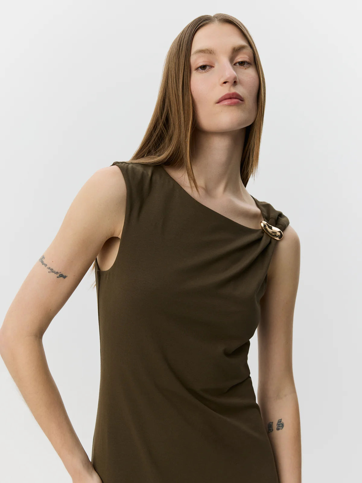 Ragnisw jersey maxi dress | olive brown