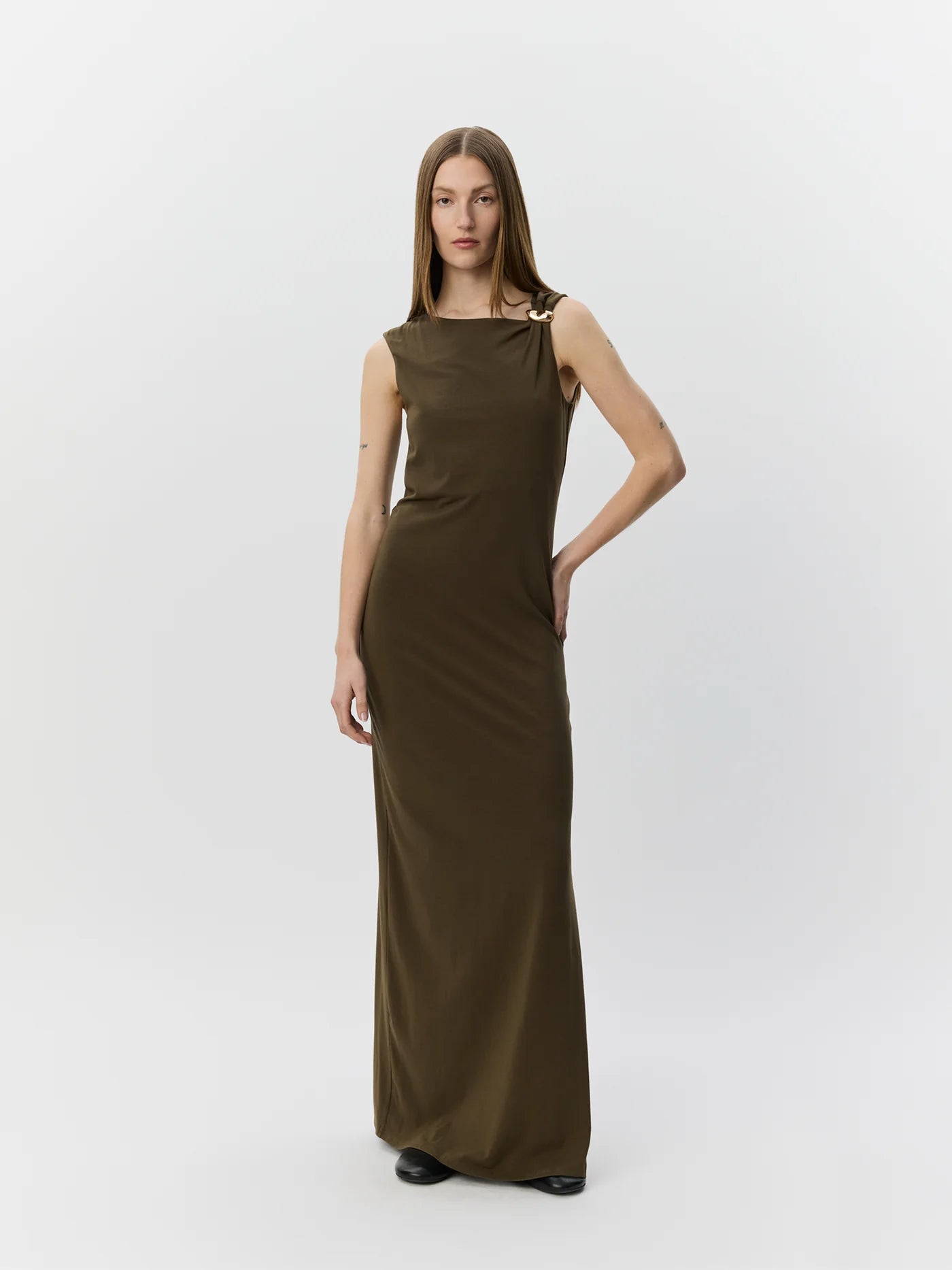 Ragnisw jersey maxi dress | olive brown