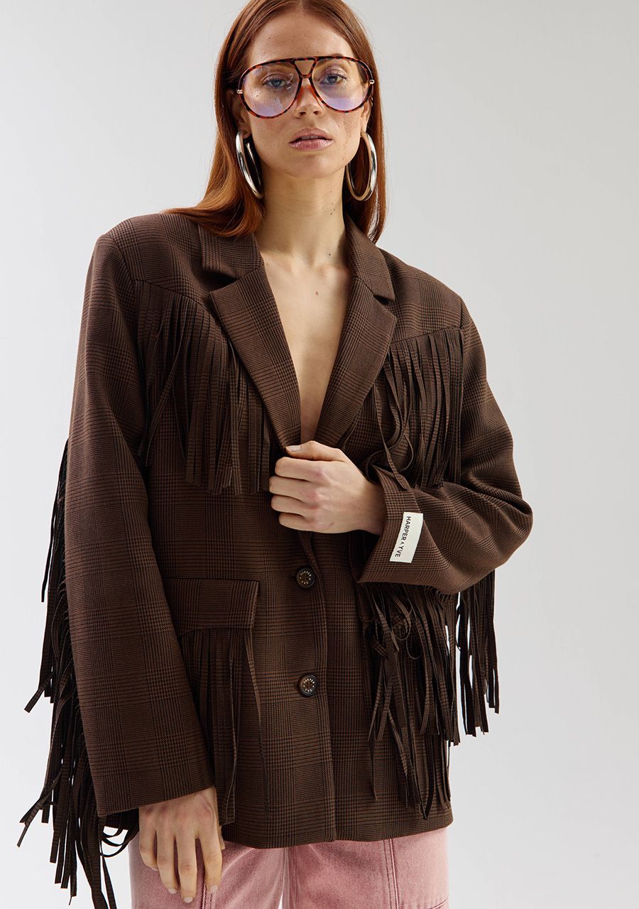 Casey check fringe blazer