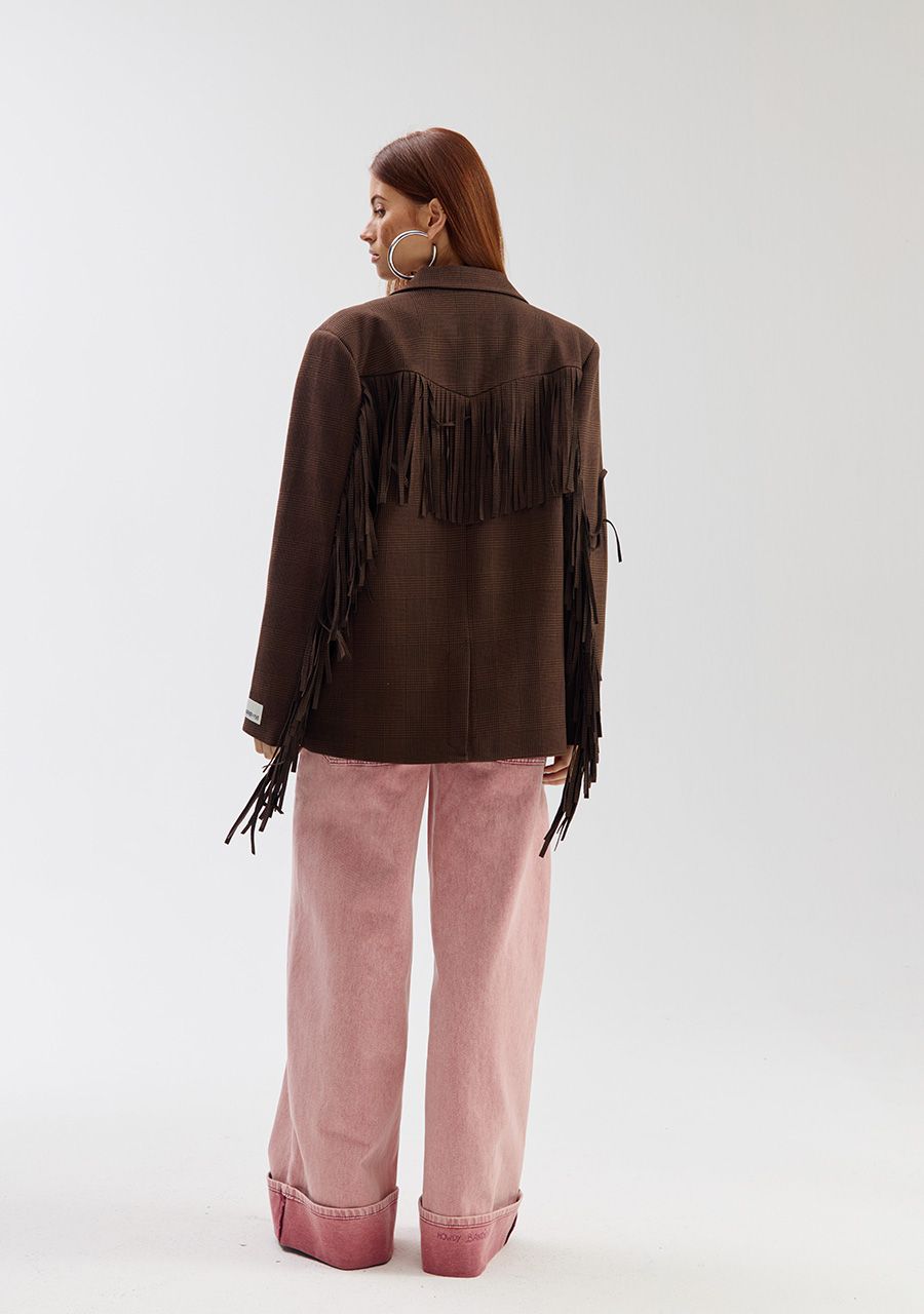 Casey check fringe blazer