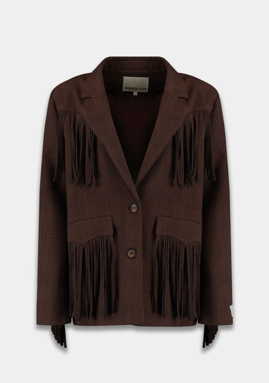Casey check fringe blazer