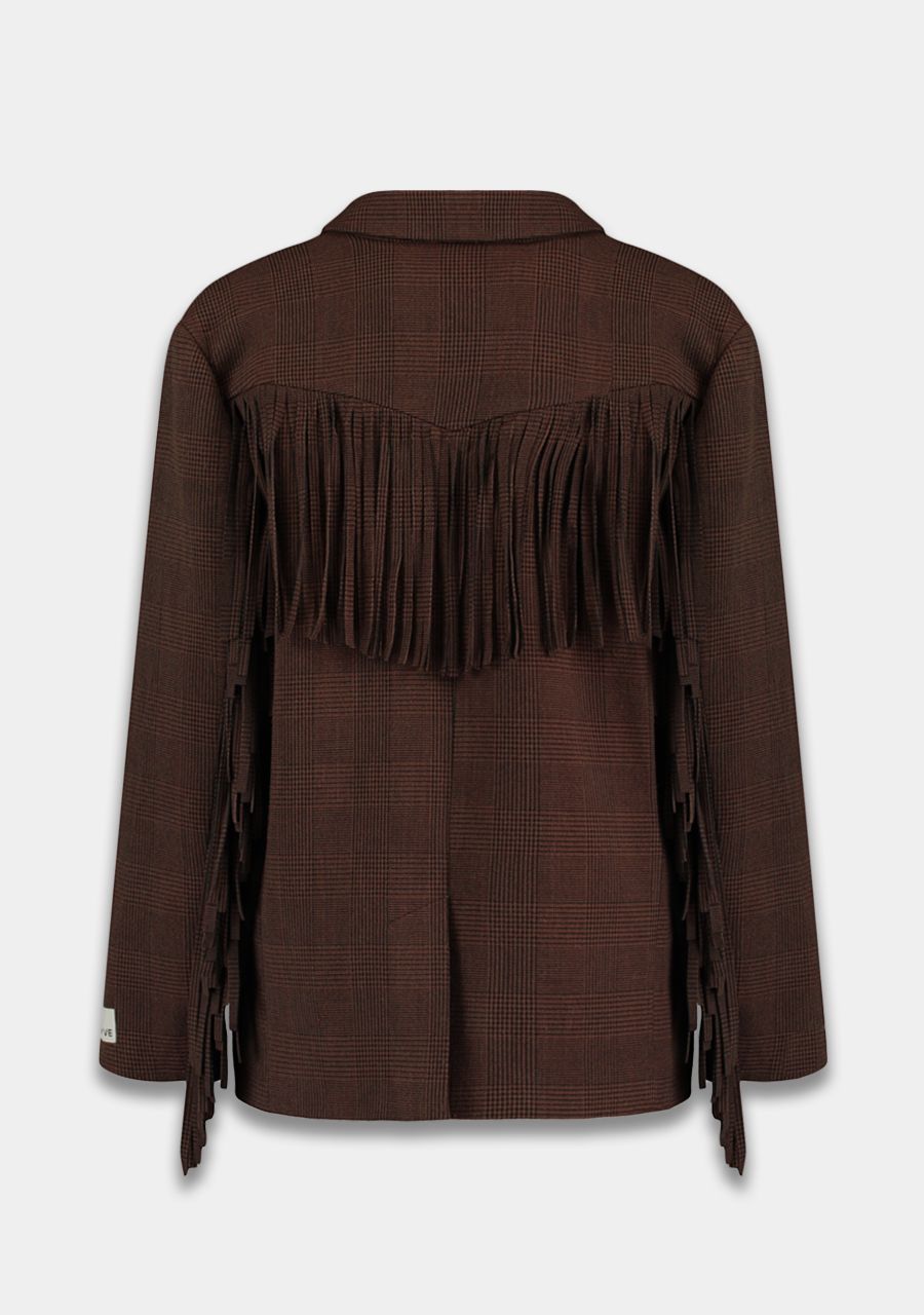 Casey check fringe blazer
