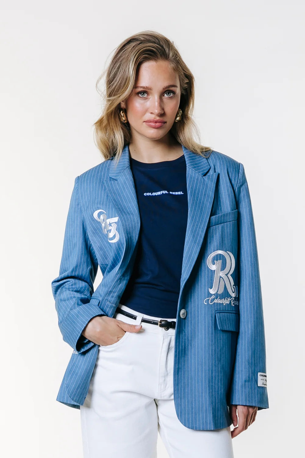 Jesra pinstripe blazer | patch blazer