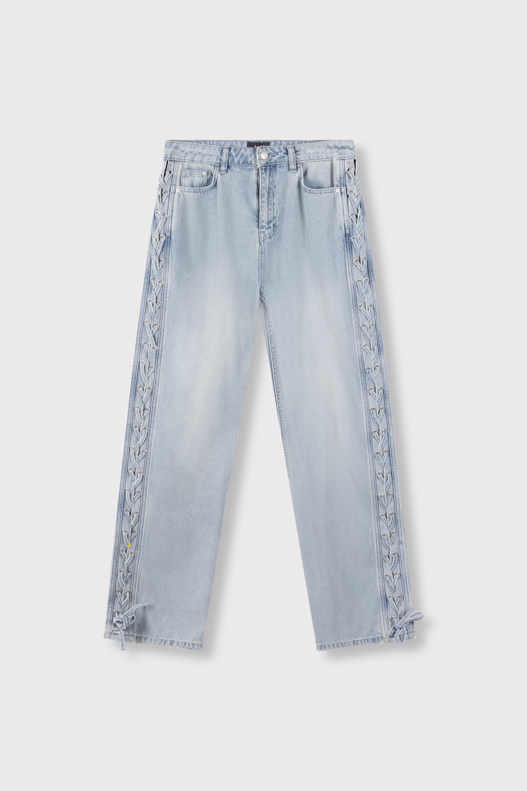 Lace up tape denim pants