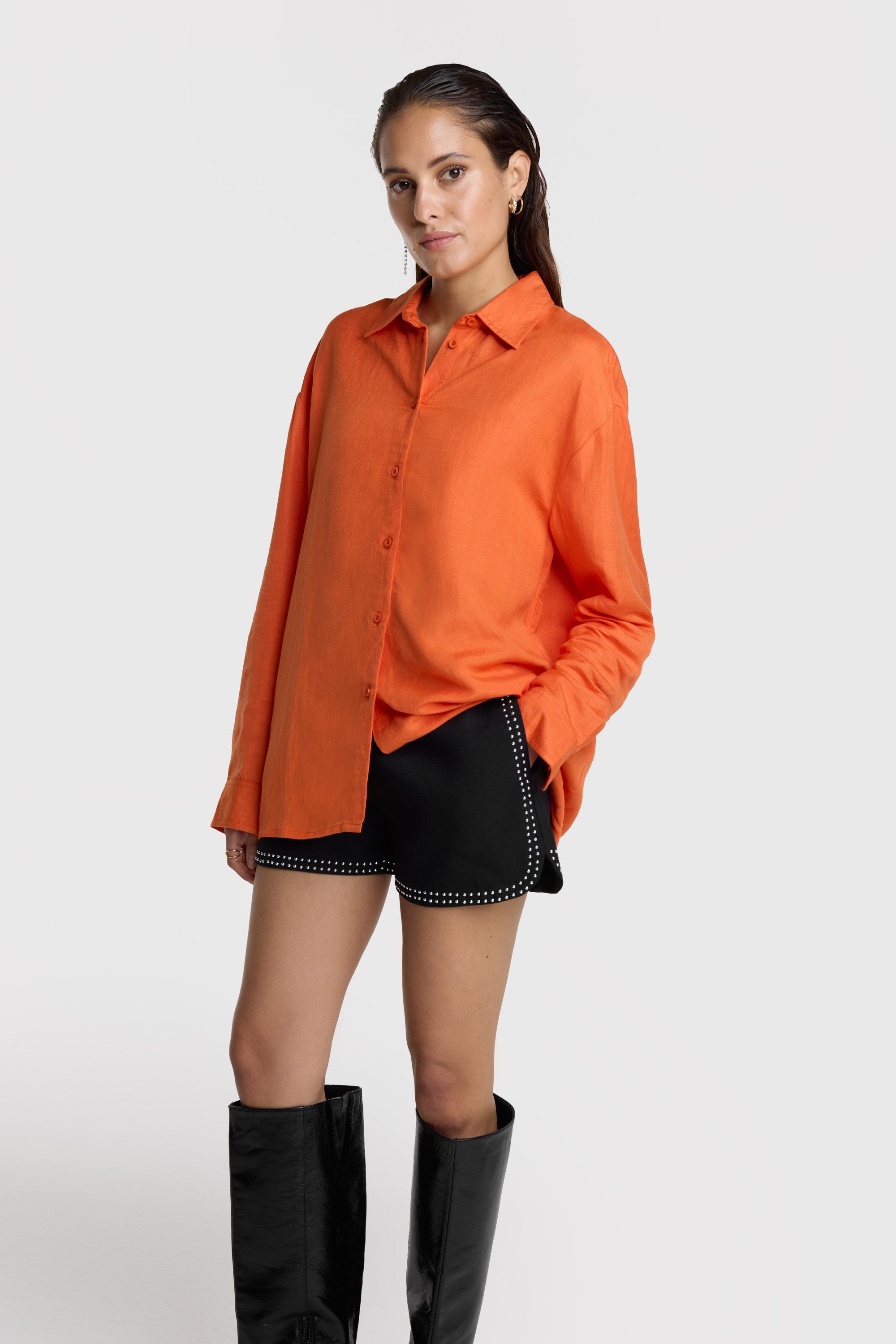 Oversized linen blouse | neon orange