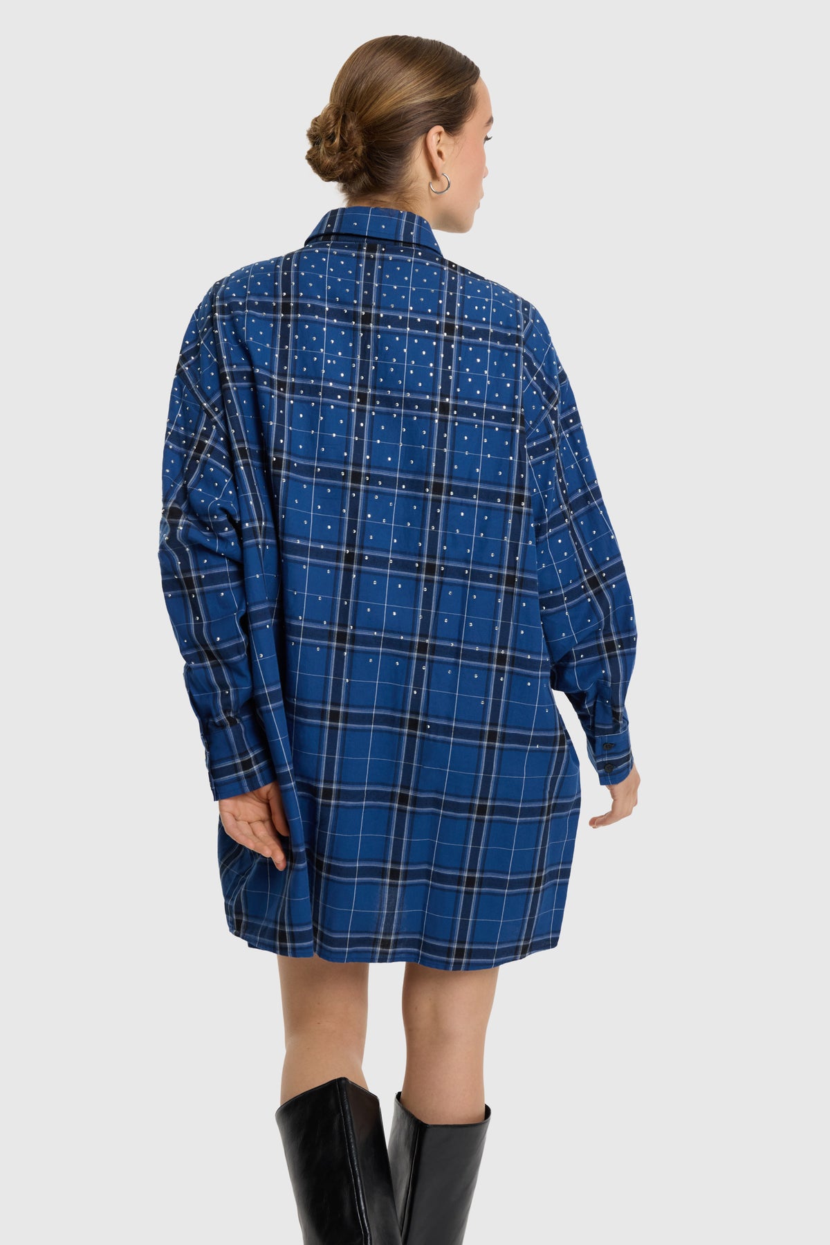 Studded check blouse dress I dark blue