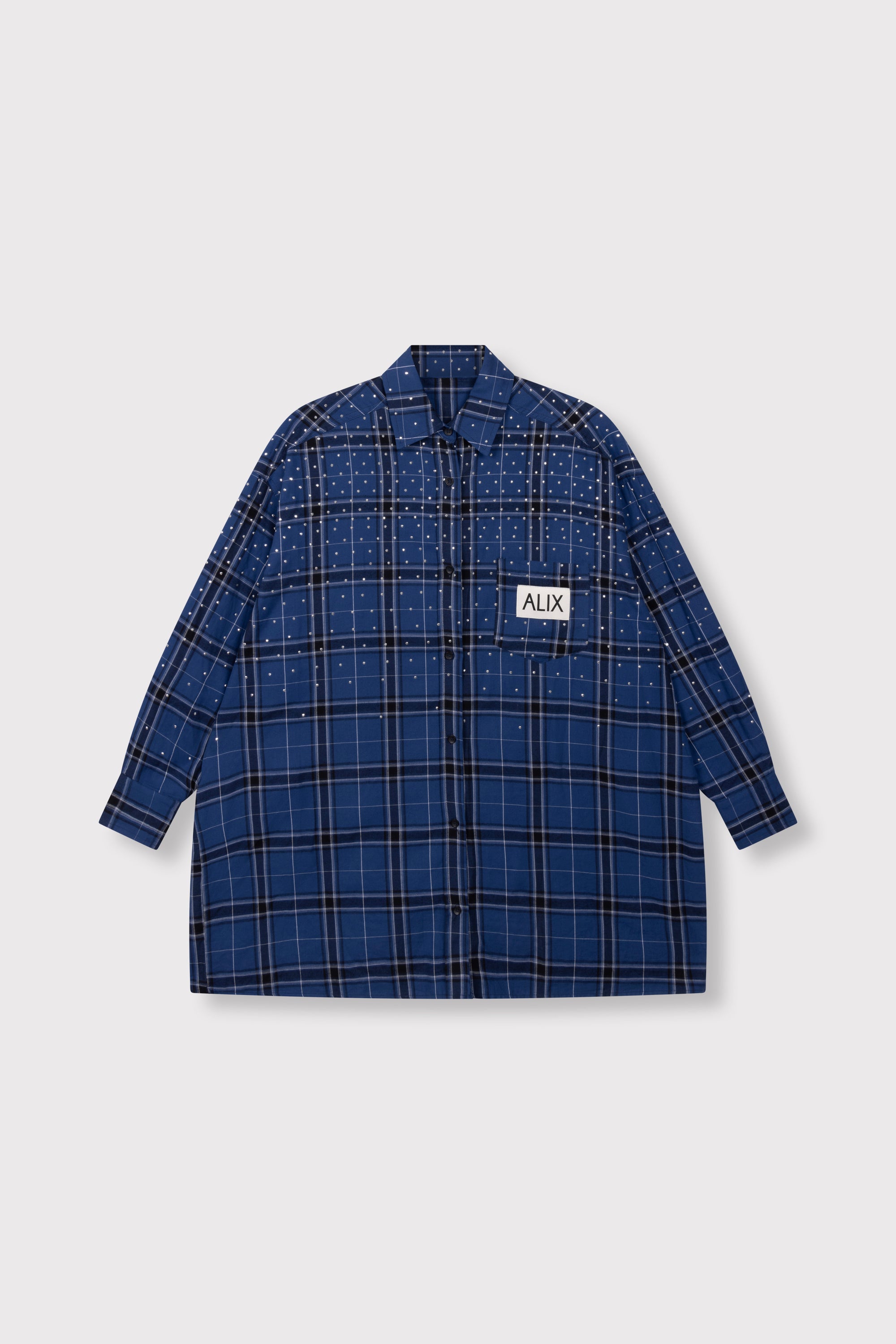 Studded check blouse dress I dark blue