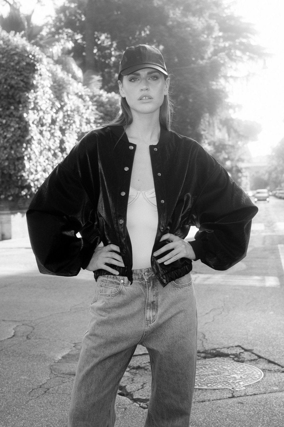 Velvet leather bomber