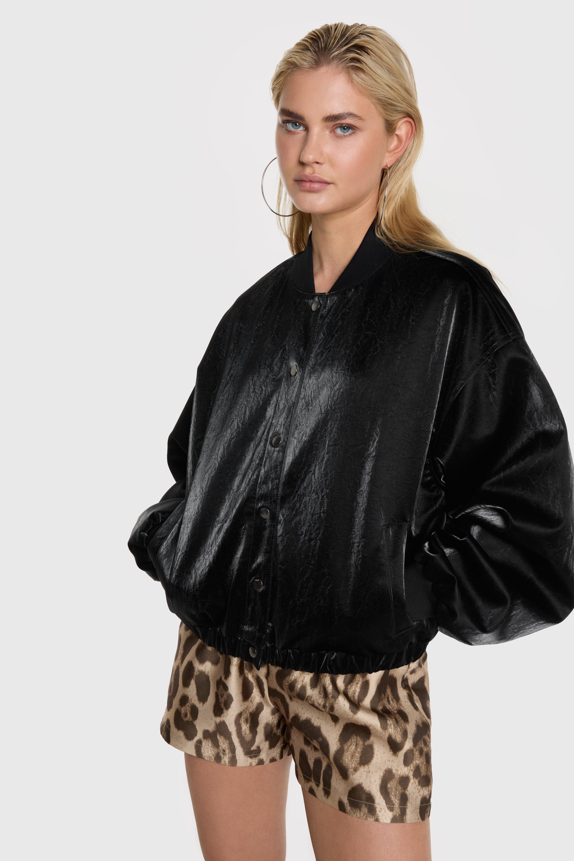 Velvet leather bomber
