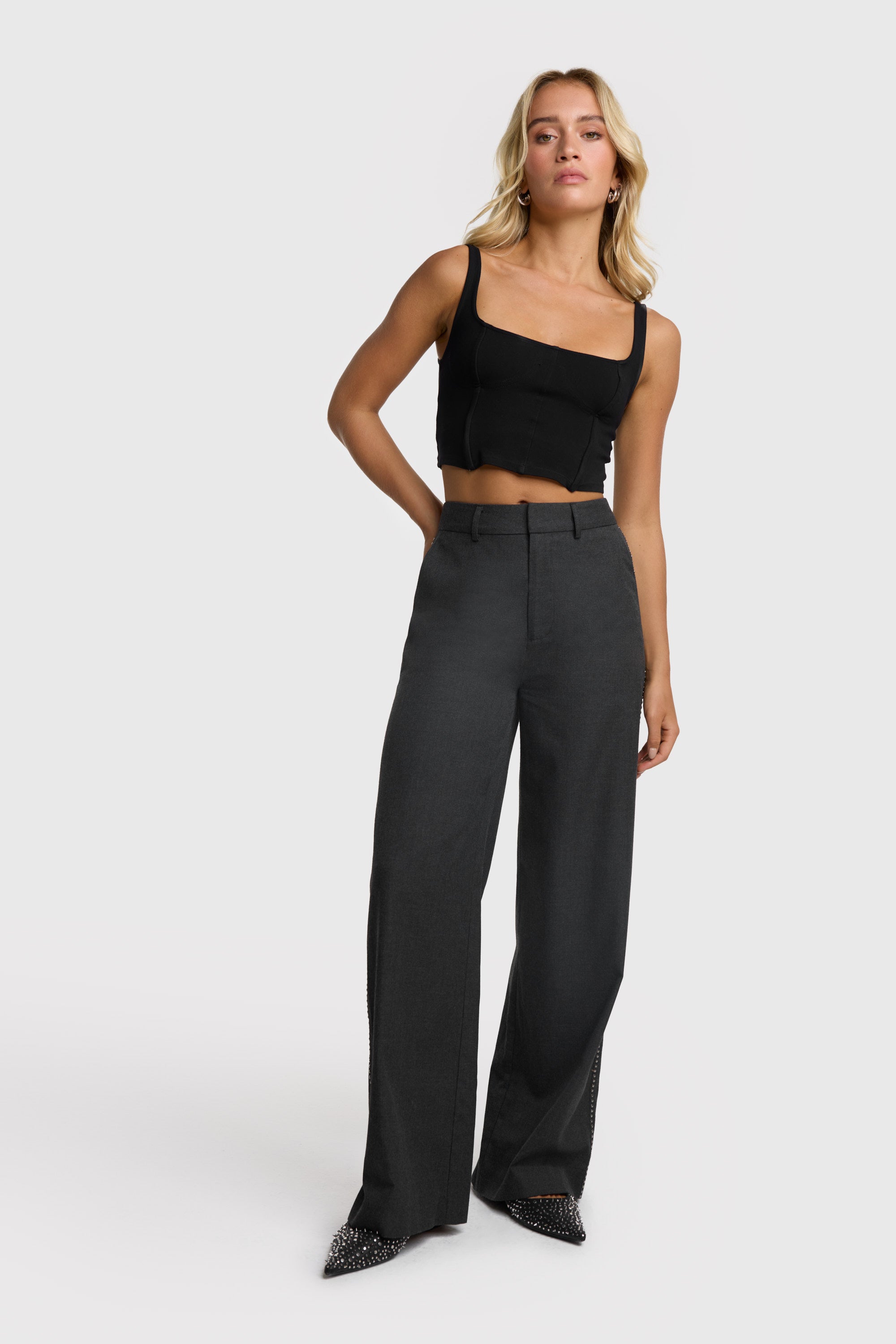 Wide leg pants studs | dark grey