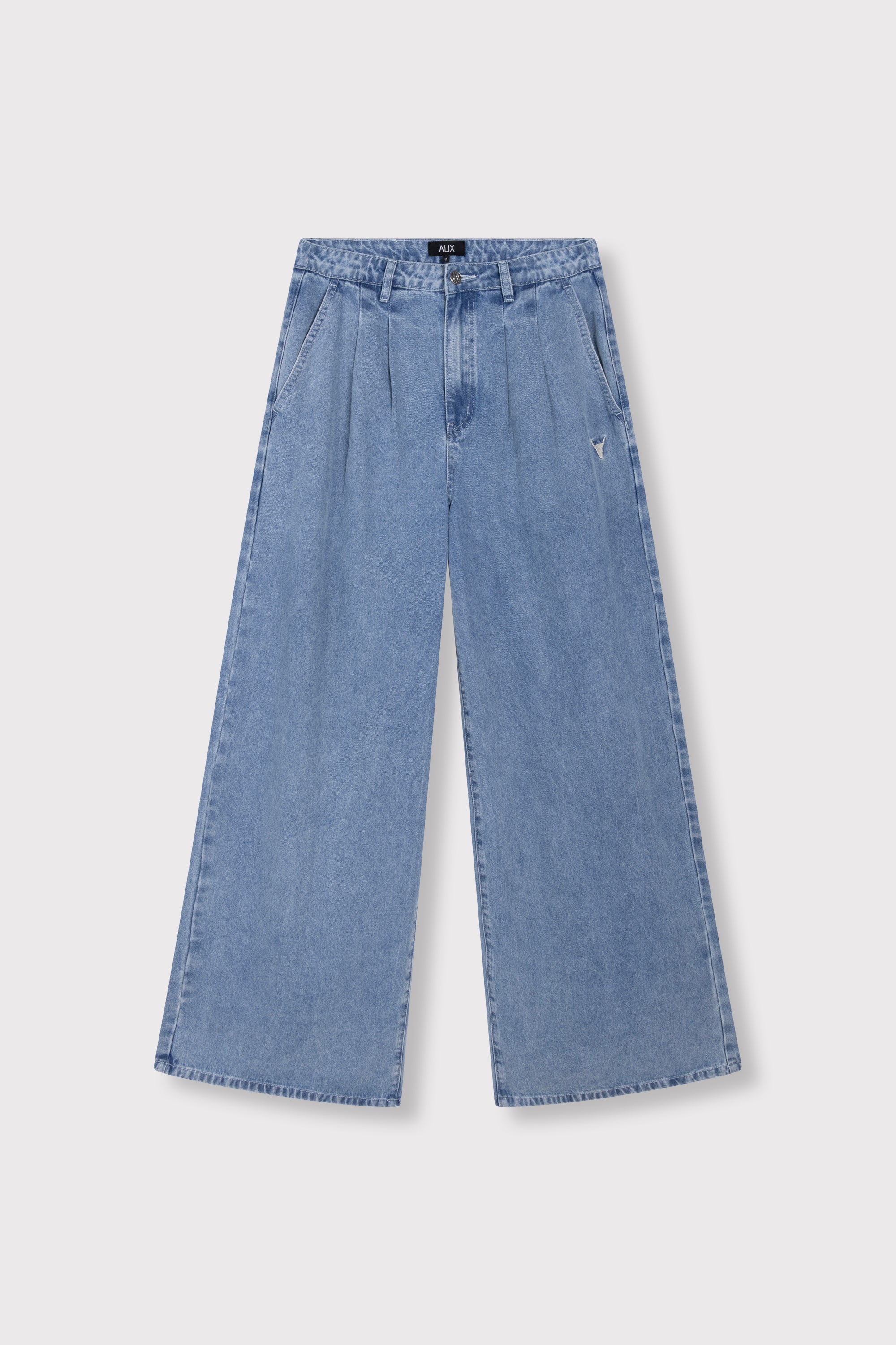 Knitted woven denim wide pants