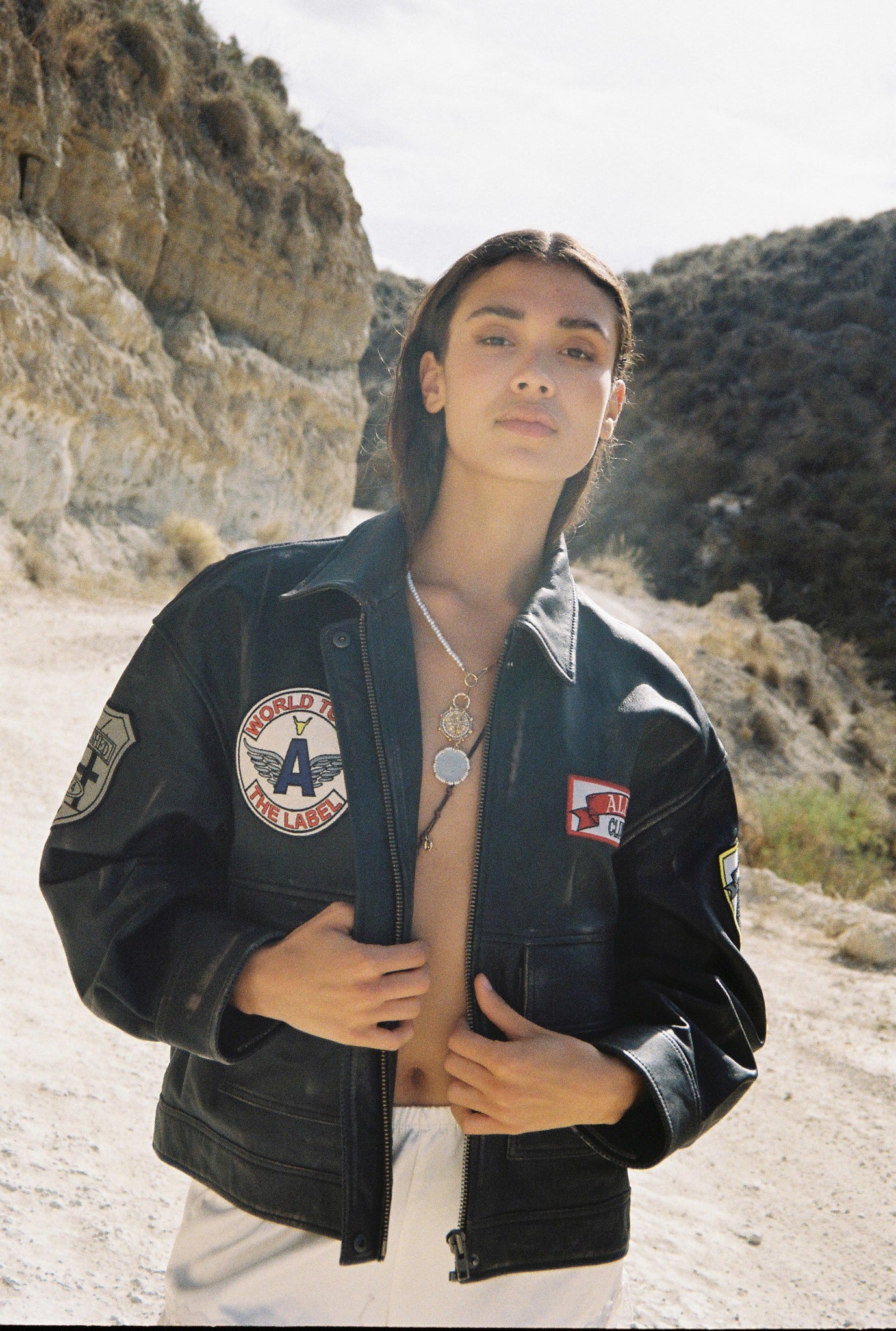 Leather patch jacket