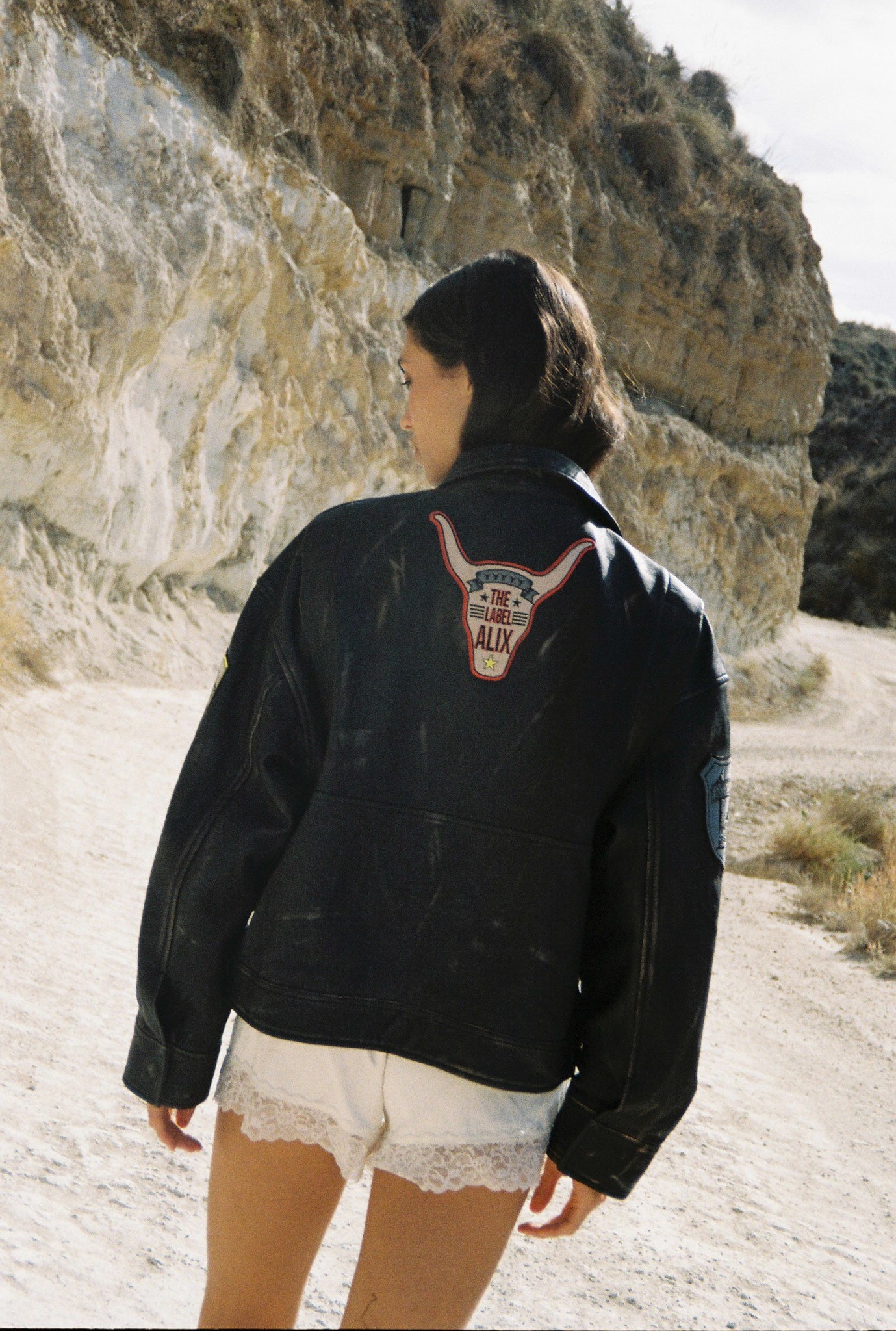 Leather patch jacket