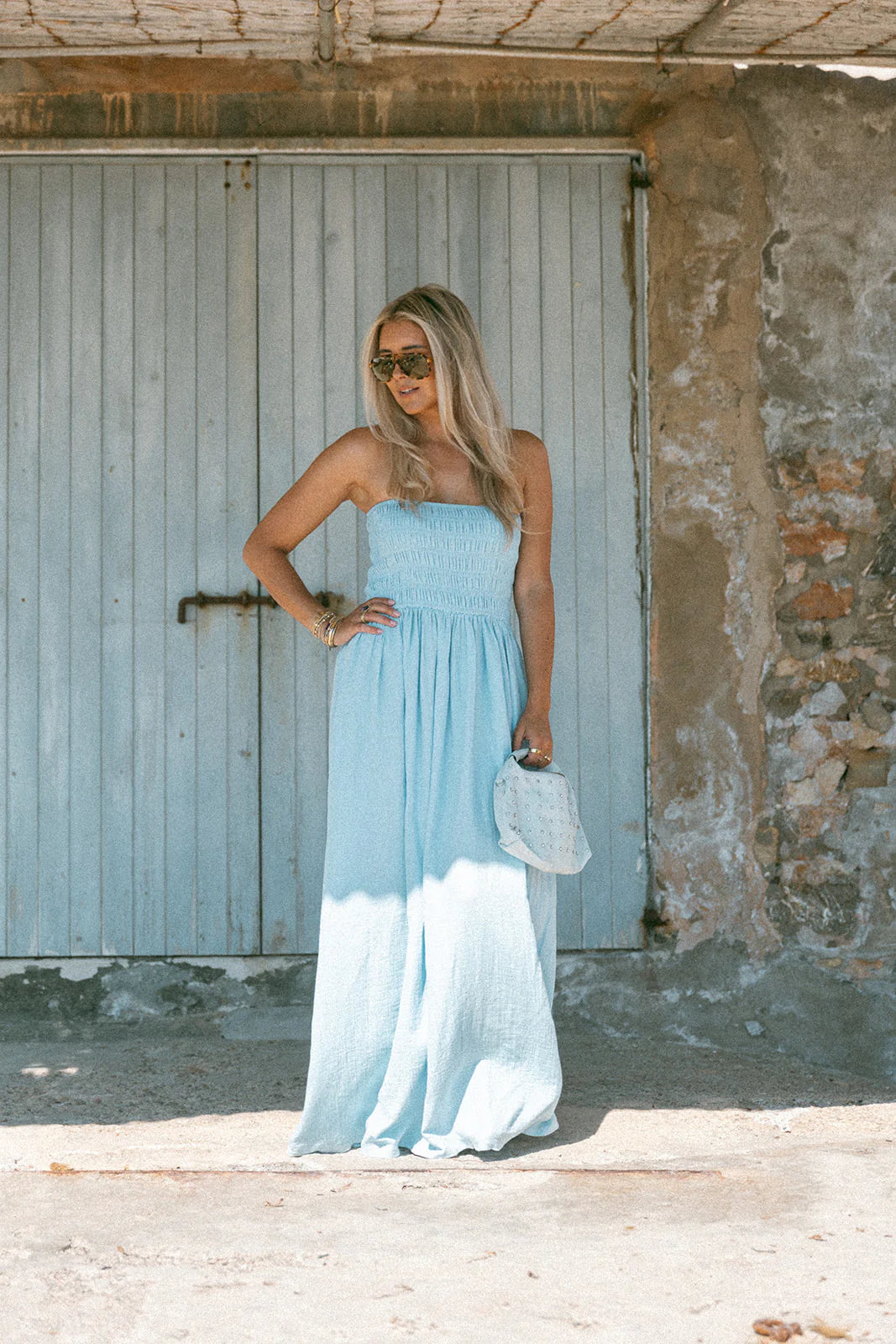 Strapless dress | Light blue