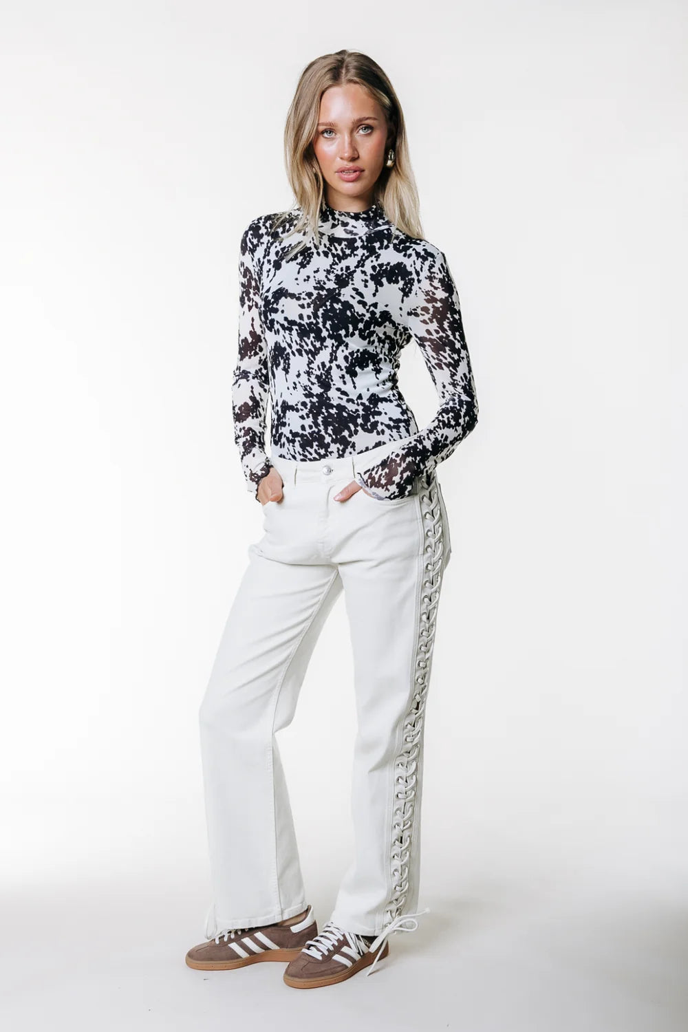 Jones braided denim straight leg jeans