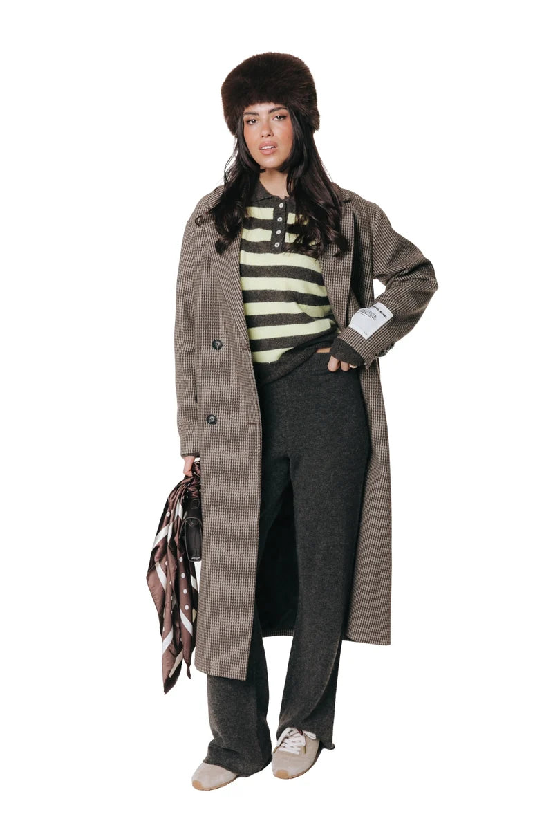 Linsey striped fluffy knitted sweater | brown/yellow