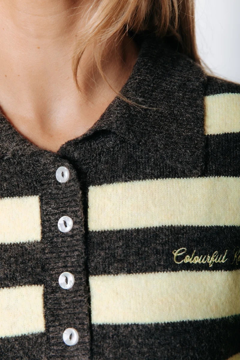 Linsey striped fluffy knitted sweater | brown/yellow