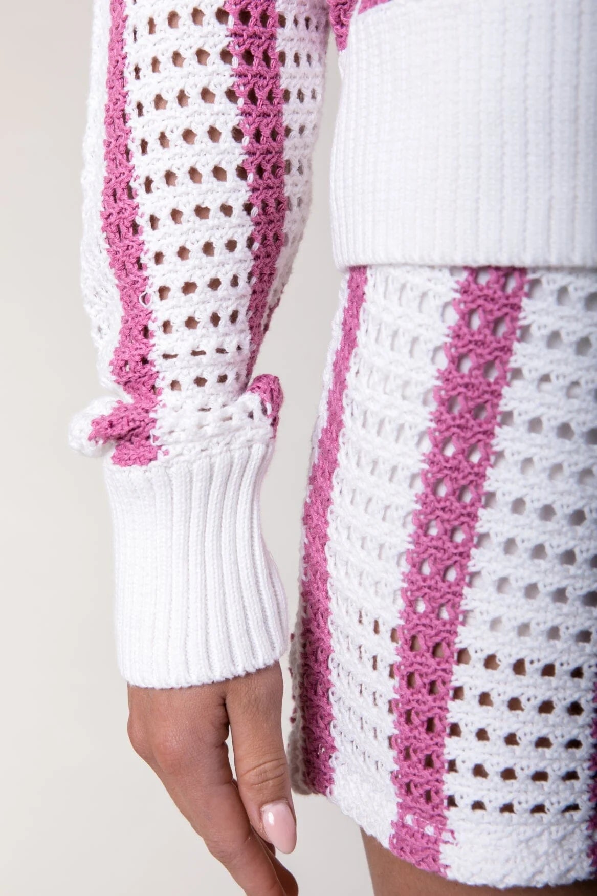 Lizza Crochet Stripe sweater | pink