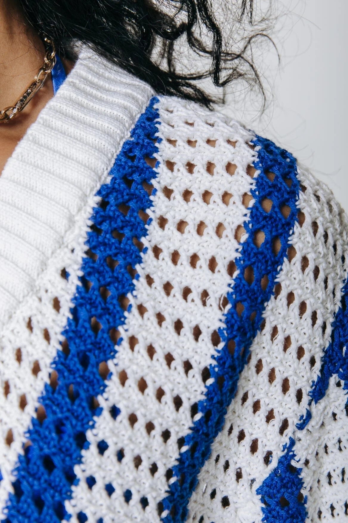 Lizza Crochet Stripe sweater | blue