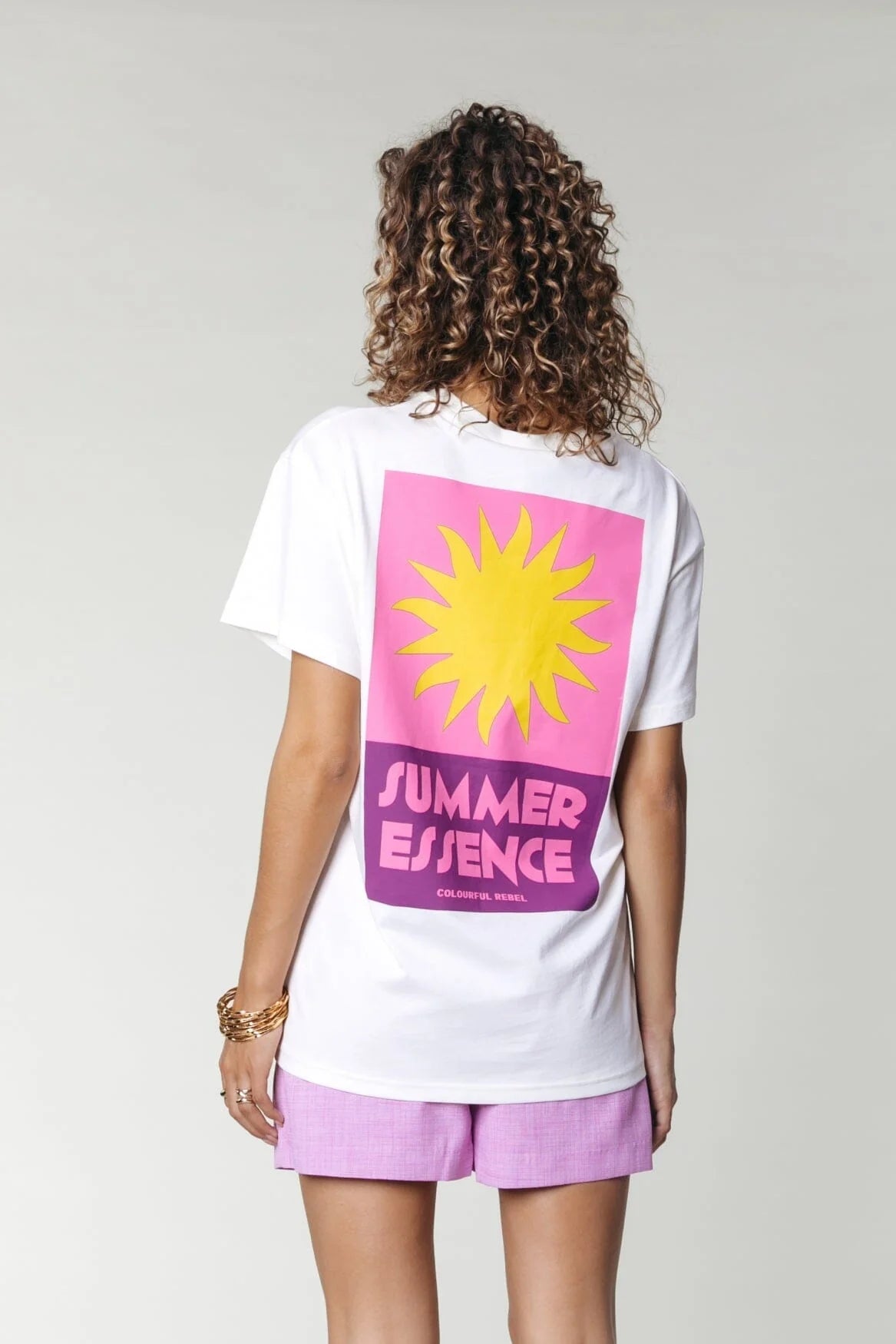 Summer Essence boxy tee | white/pink/yellow