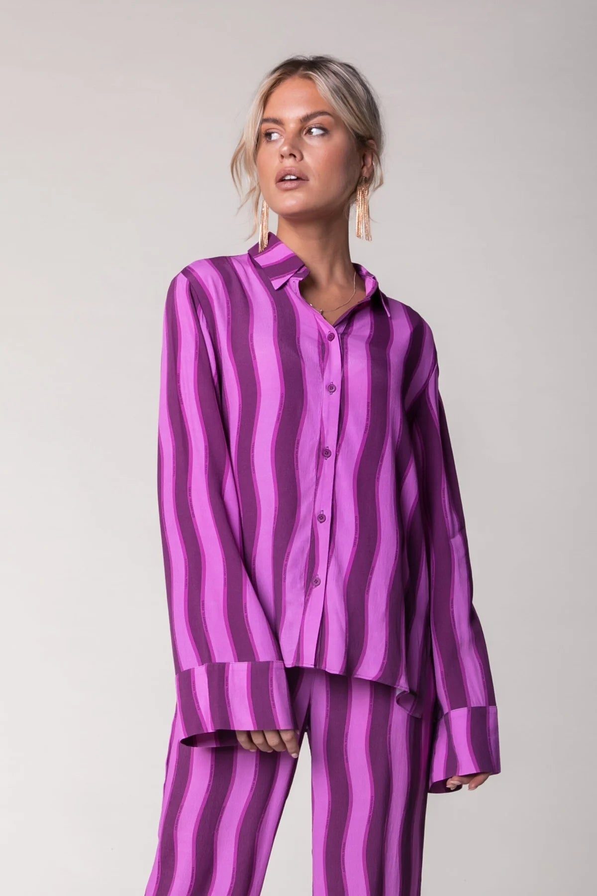 Tia stripes kimono blouse | purple