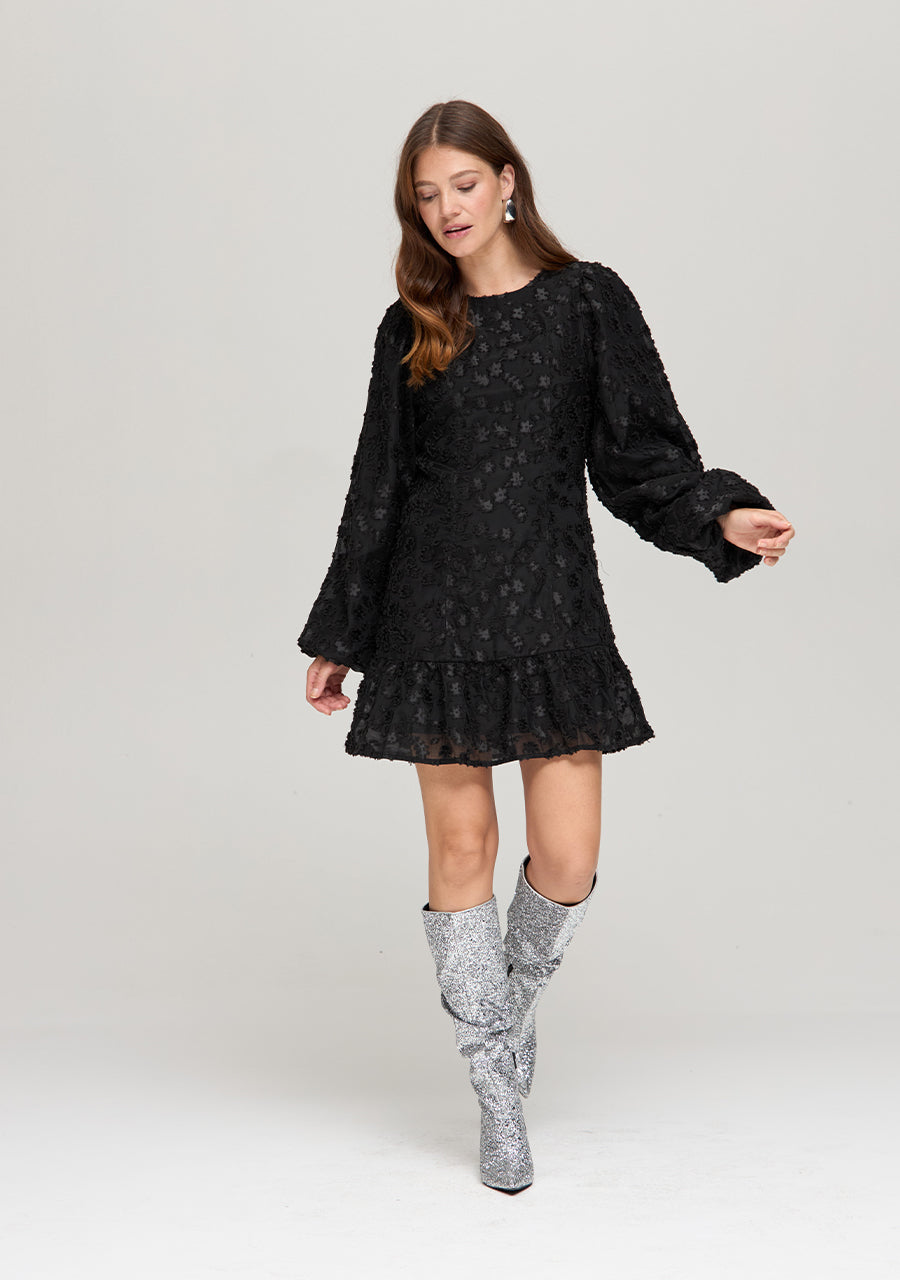 Lynn flower jacquard dress | black