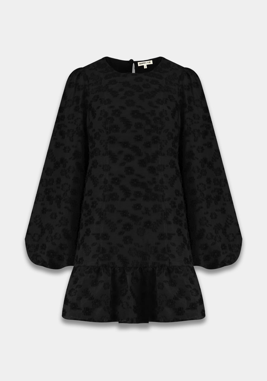 Lynn flower jacquard dress | black