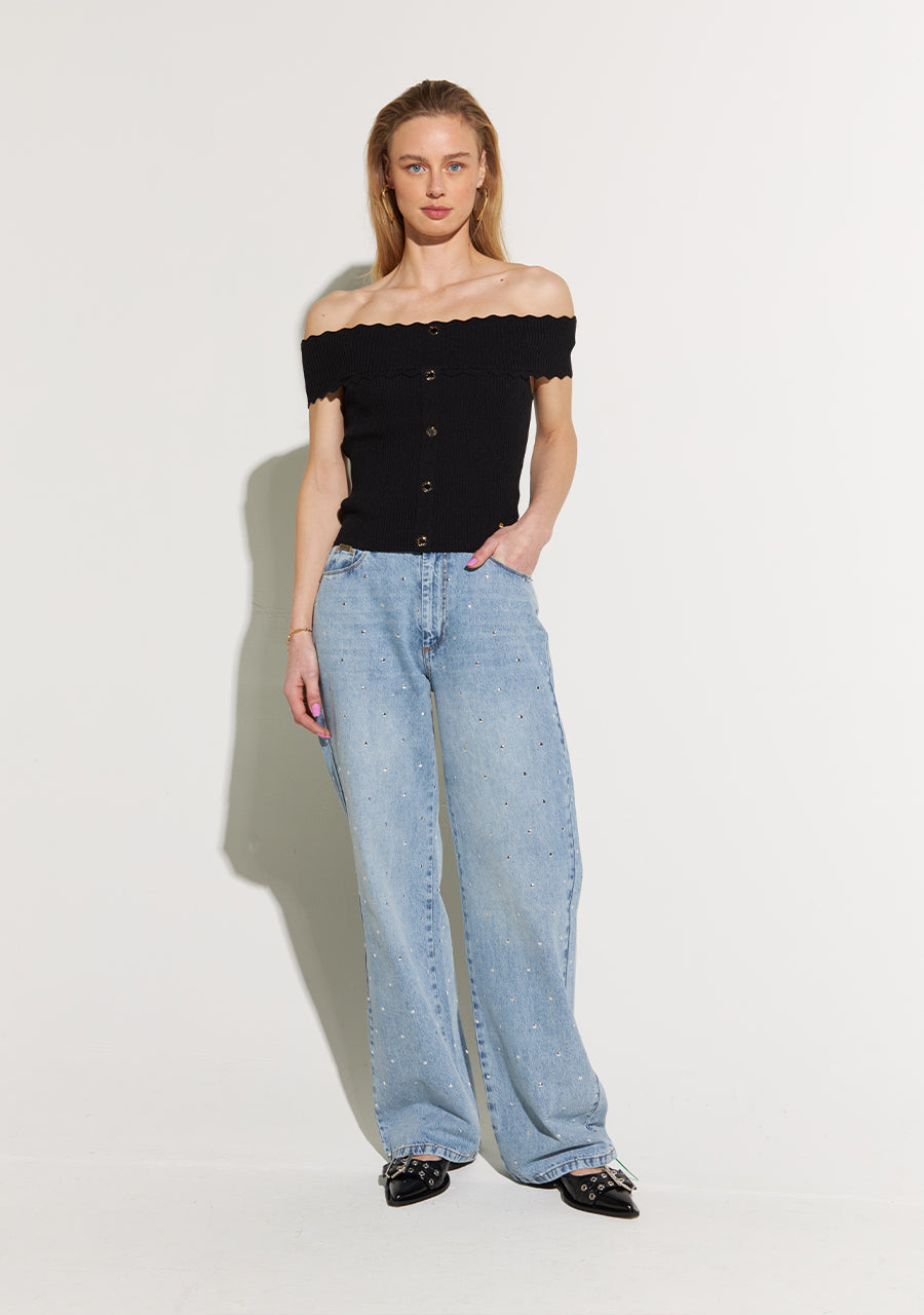 Yve studded wide leg jeans