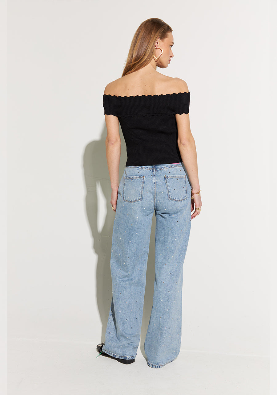 Yve studded wide leg jeans