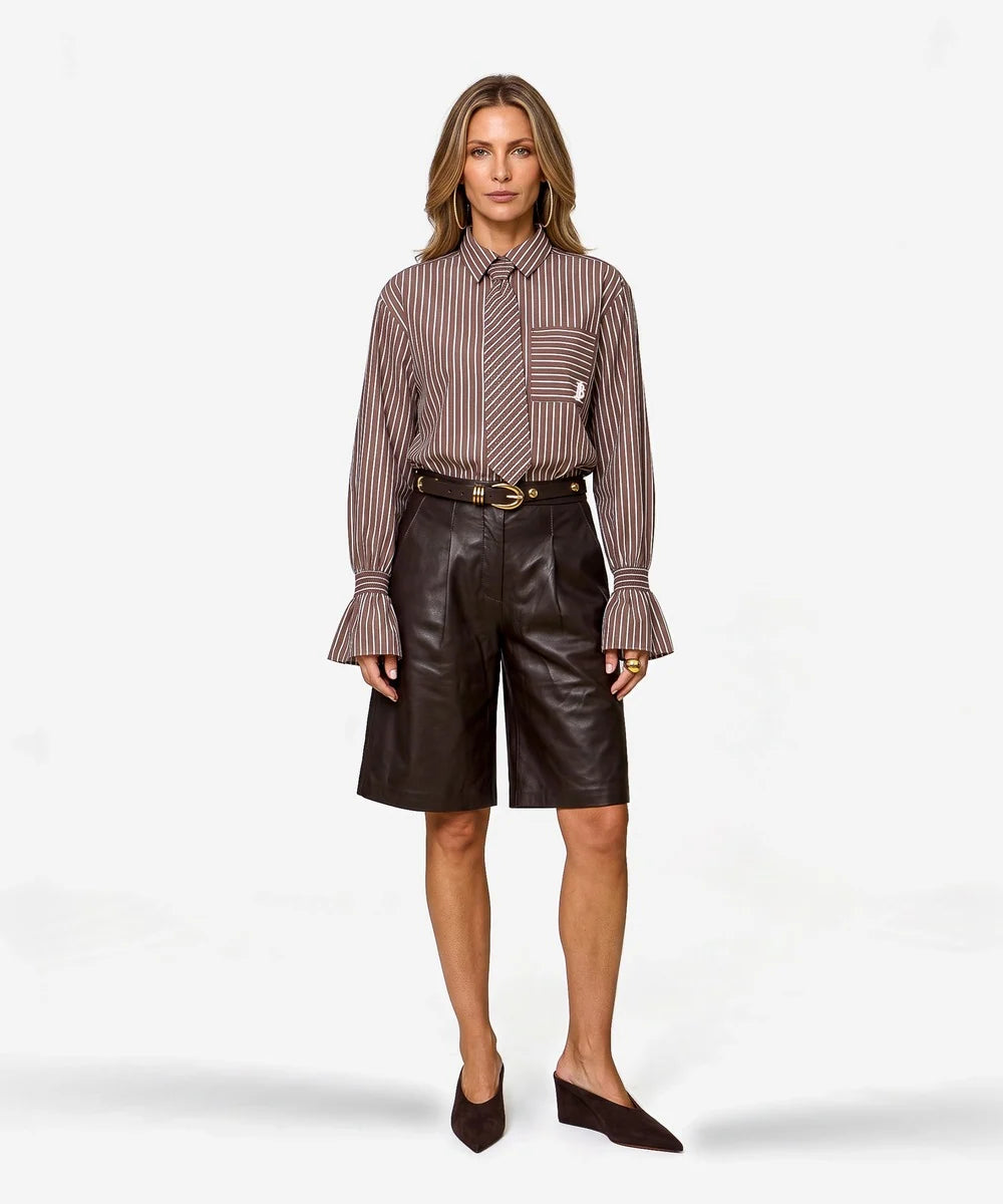 Talya-Tie Brown Blouse | Office Brown