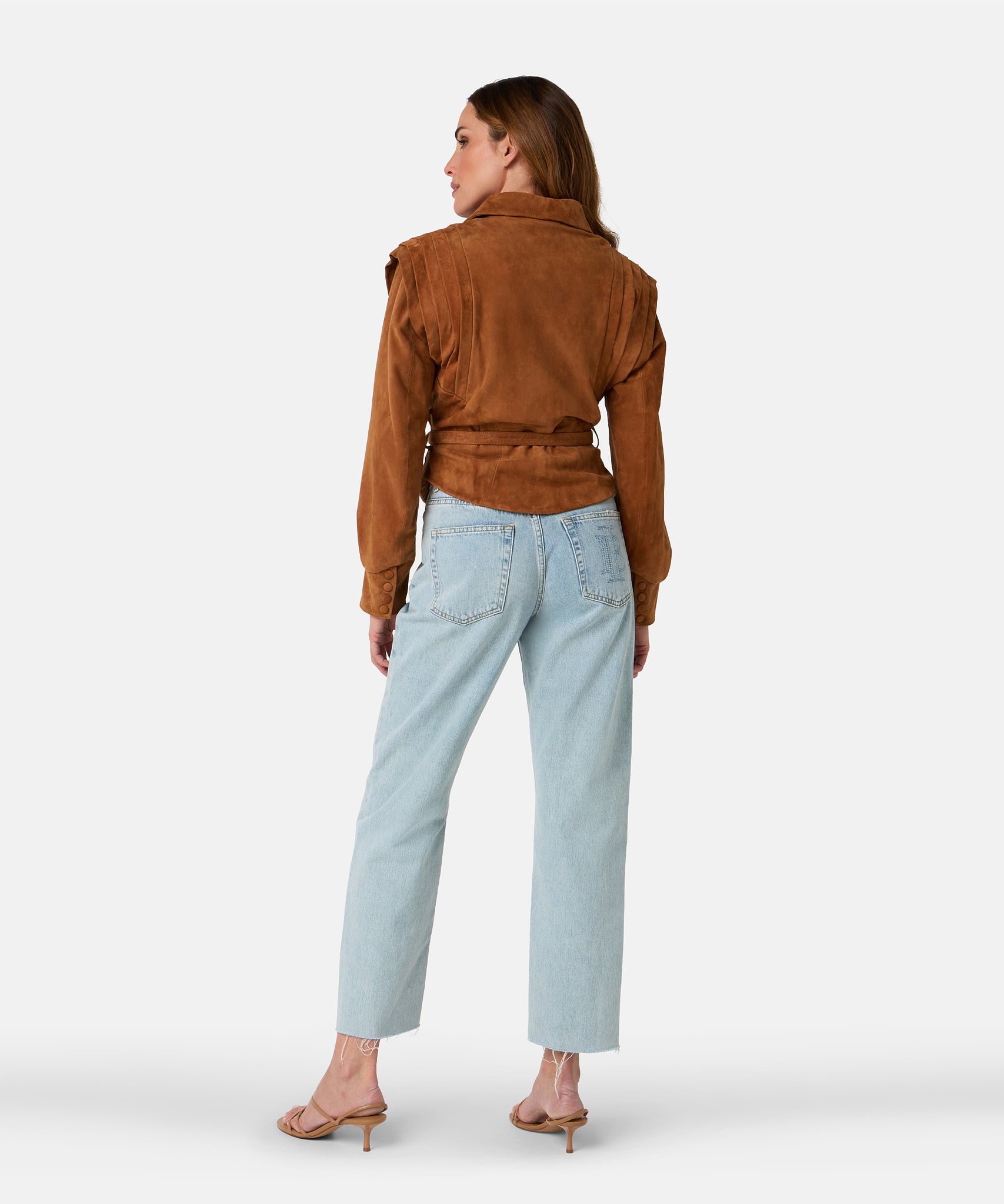 Joyce suede jacket afritsbare mouwen | cashew brown