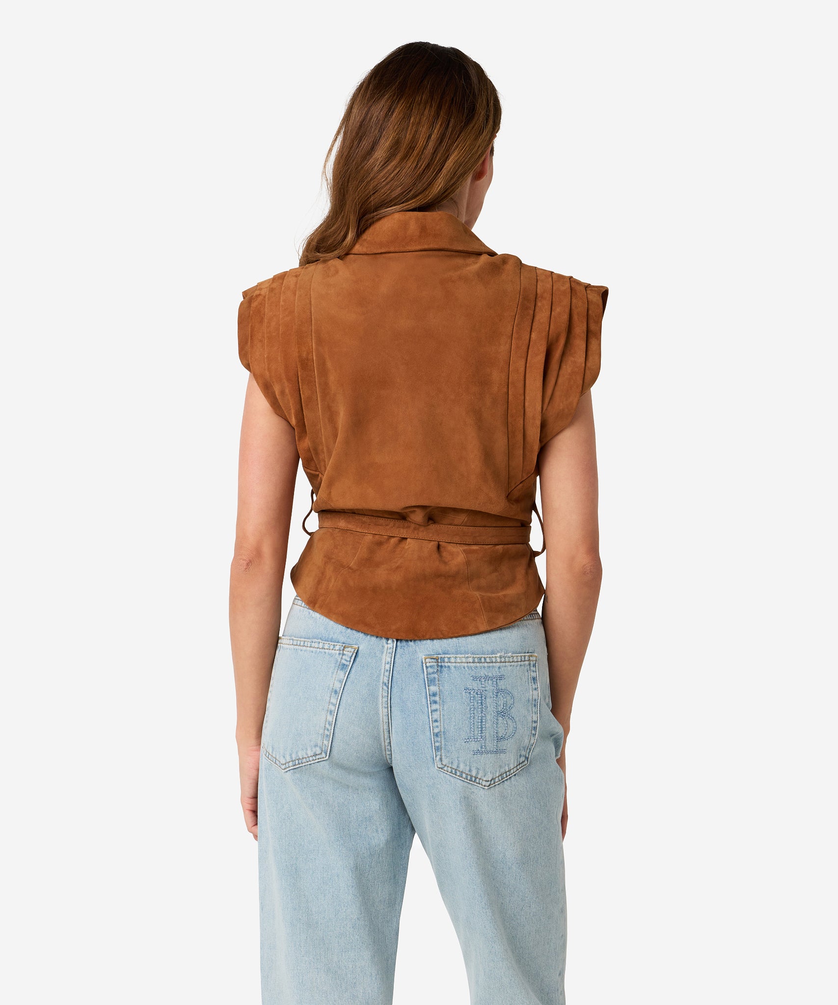 Joyce suede jacket afritsbare mouwen | cashew brown