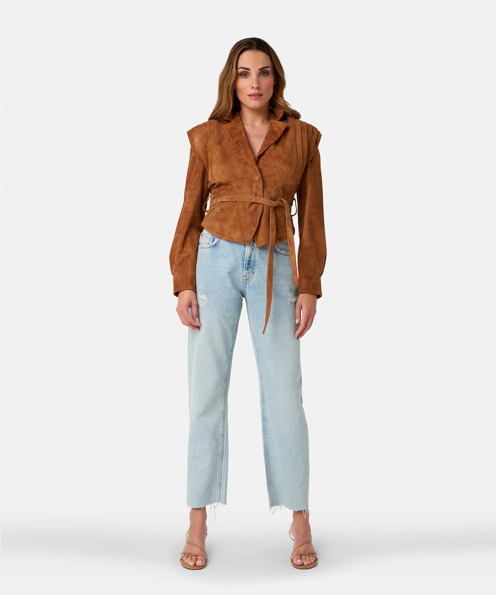 Joyce suede jacket afritsbare mouwen | cashew brown