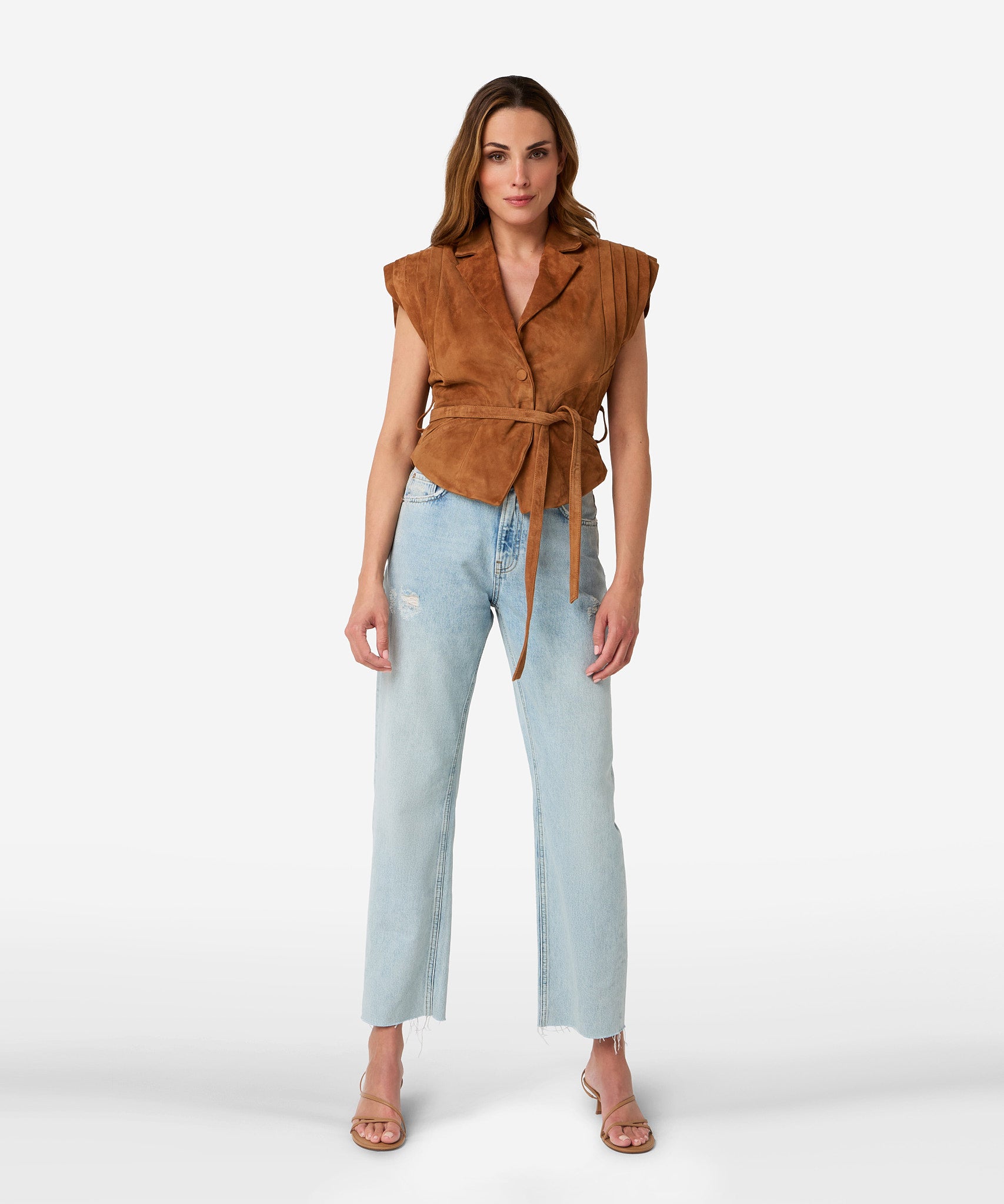 Joyce suede jacket afritsbare mouwen | cashew brown